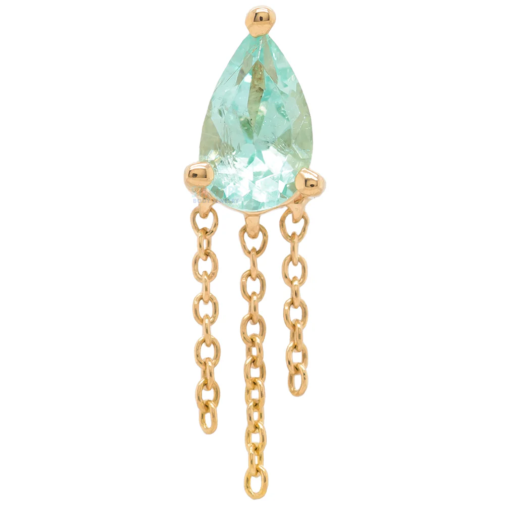 threadless: "Veronika" Pear End with Chains in Gold with Faceted Green Beryl - Image 3