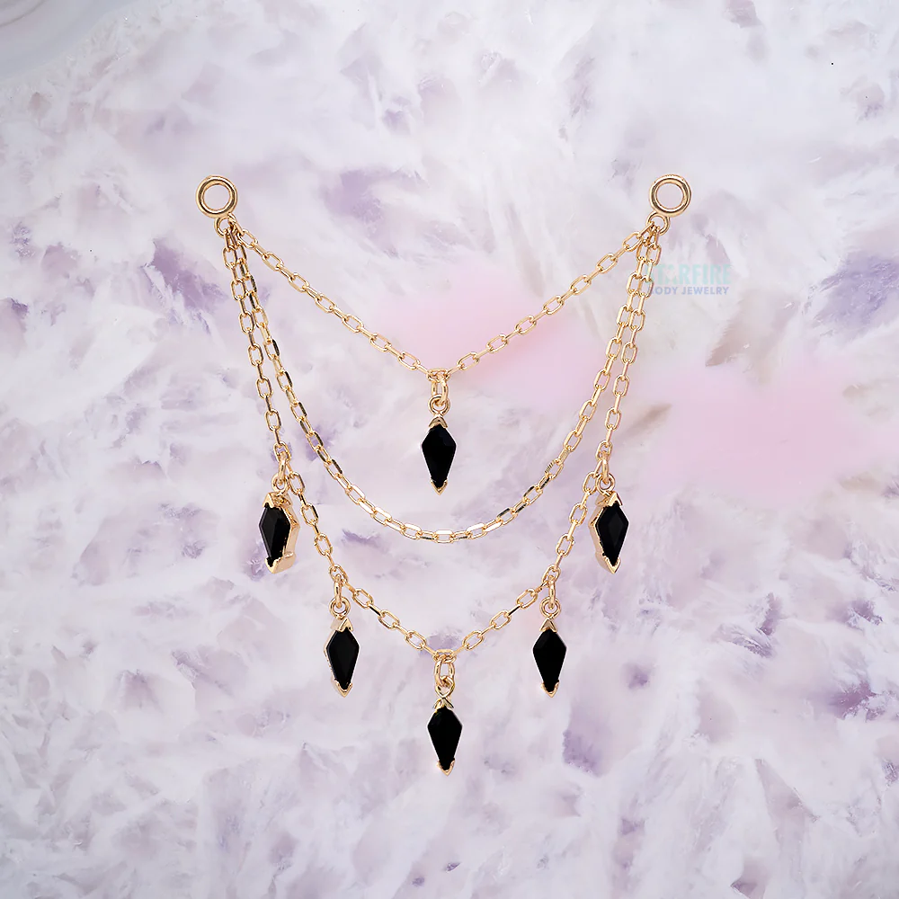 Triple Chain with Dripping Kite Black Agates - Image 2