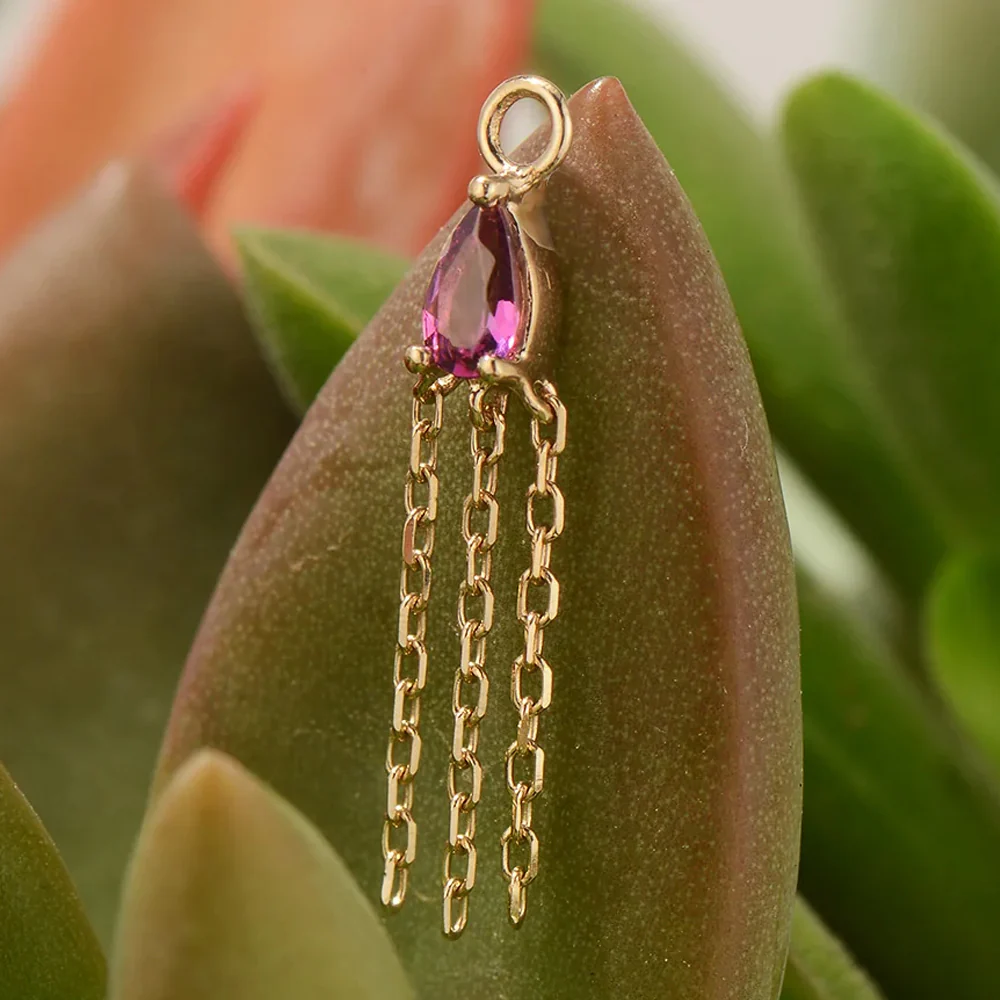 "Veronika Mini" Pear Chain Charm in Gold with Colored Genuine Gemstone - Image 2