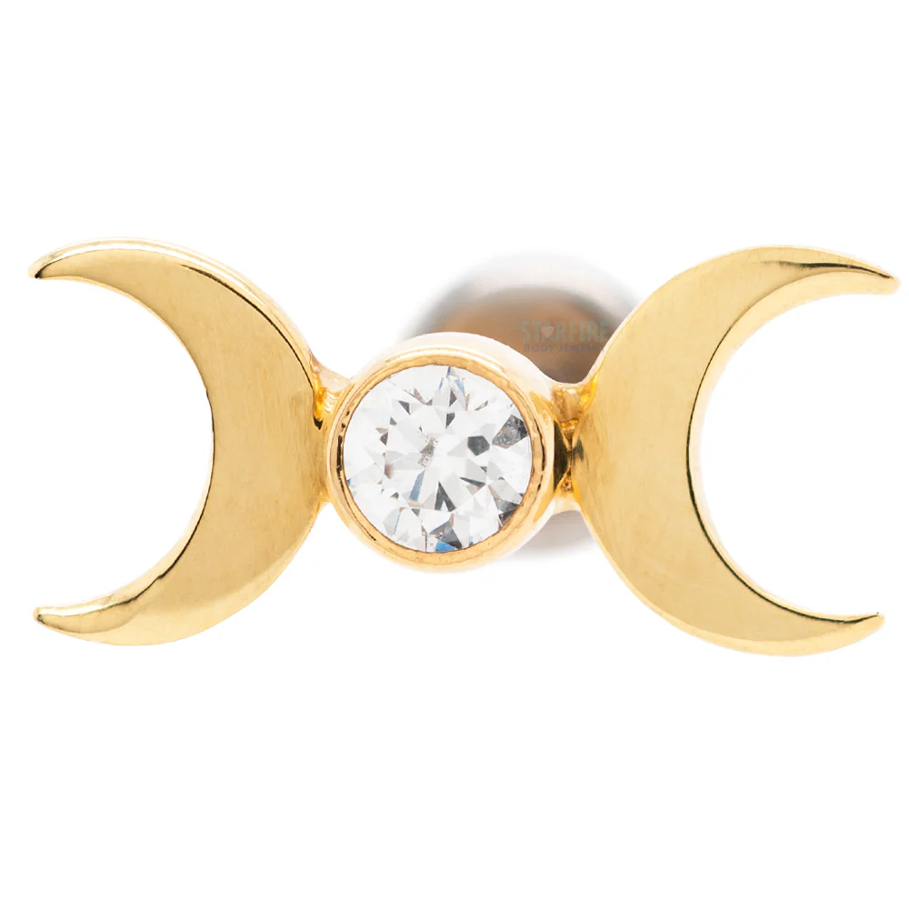 "Moon Goddess" in Yellow Gold with Bezel-Set Brilliant-Cut Gem - on flatback - Image 2