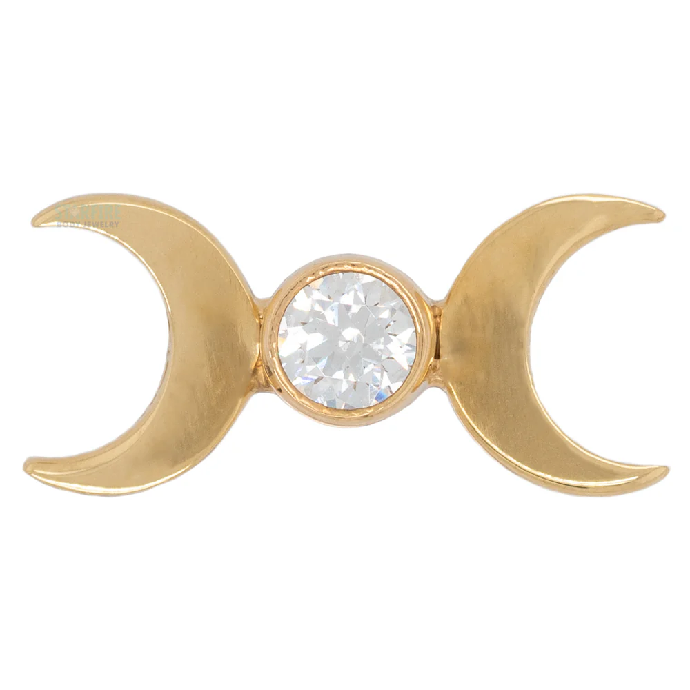 "Moon Goddess" in Yellow Gold with Bezel-Set Brilliant-Cut Gem - on flatback - Image 4