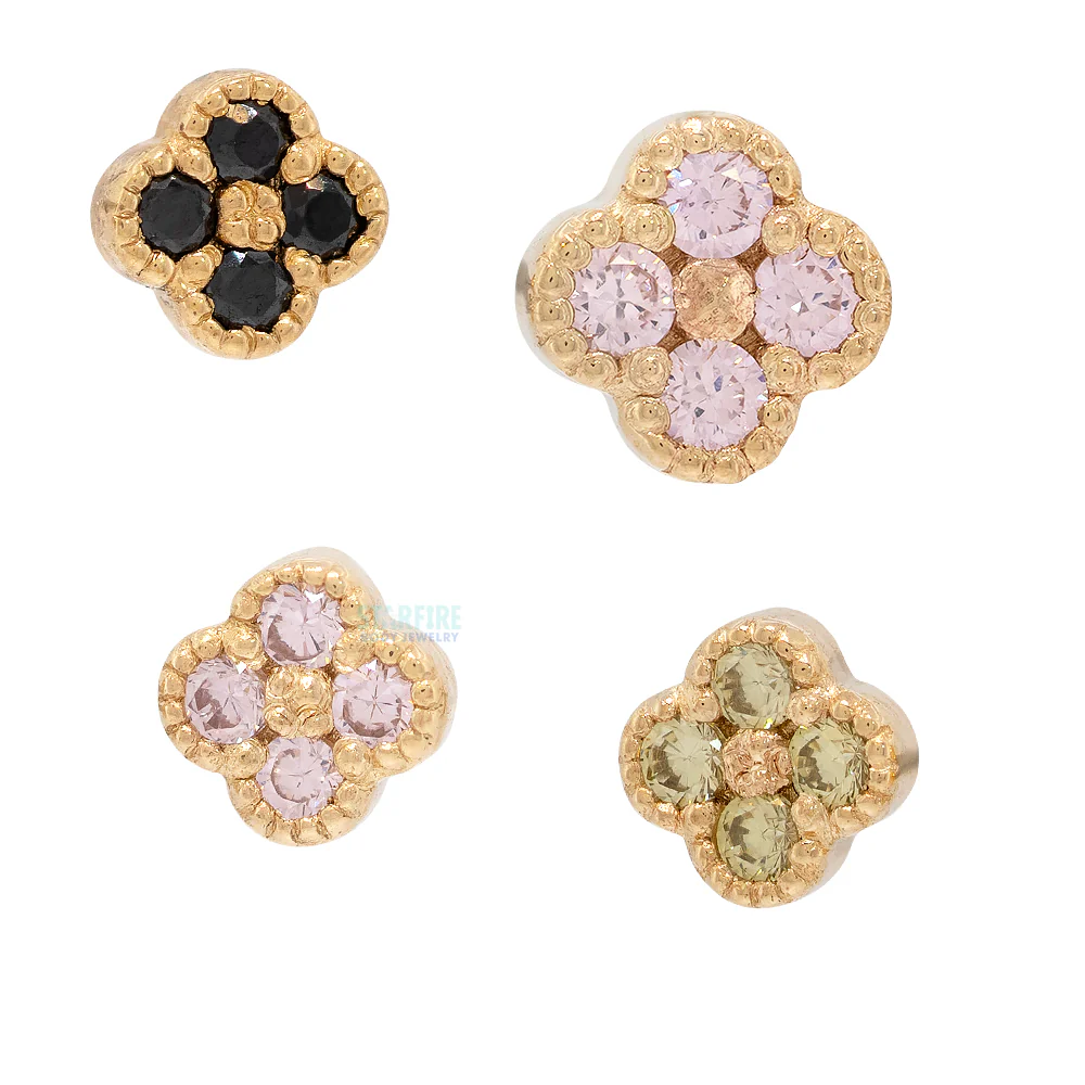 Small Clover Threaded End in Gold with CZ's - Image 2