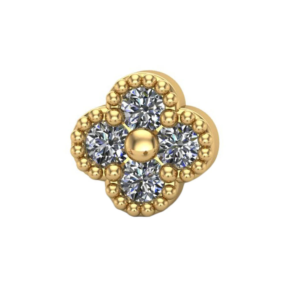 Big Clover Threaded End in Gold with CZ's - Image 4