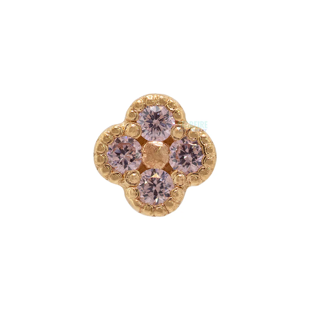 Small Clover Threaded End in Gold with CZ's
