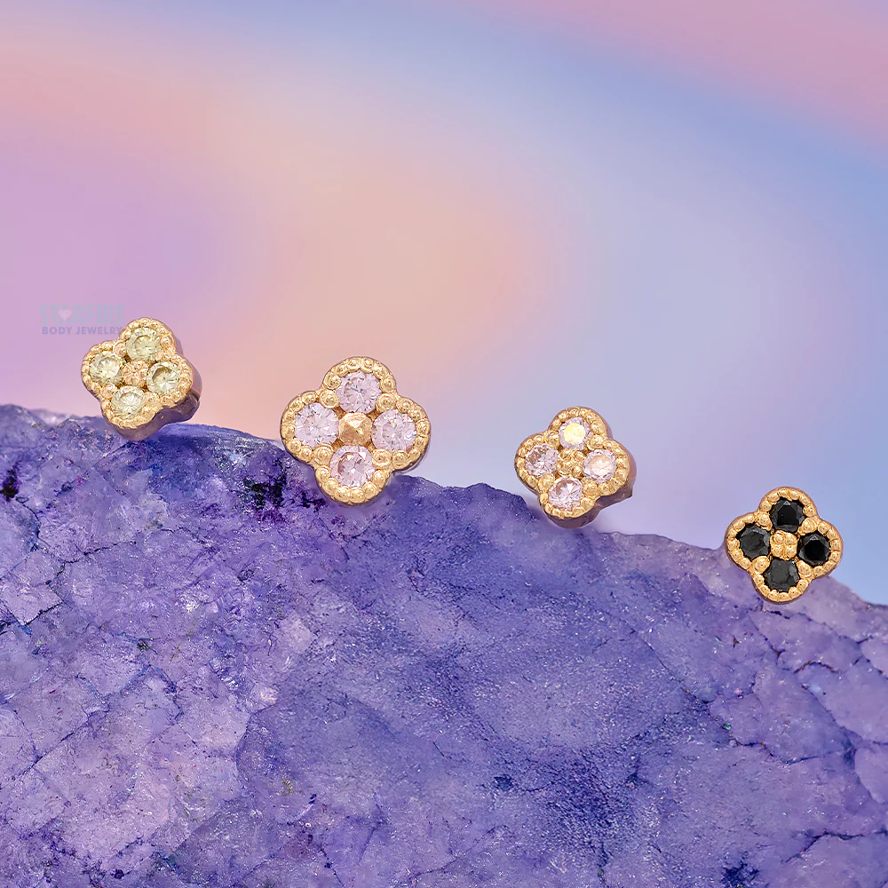 Small Clover Threaded End in Gold with CZ's - Image 3