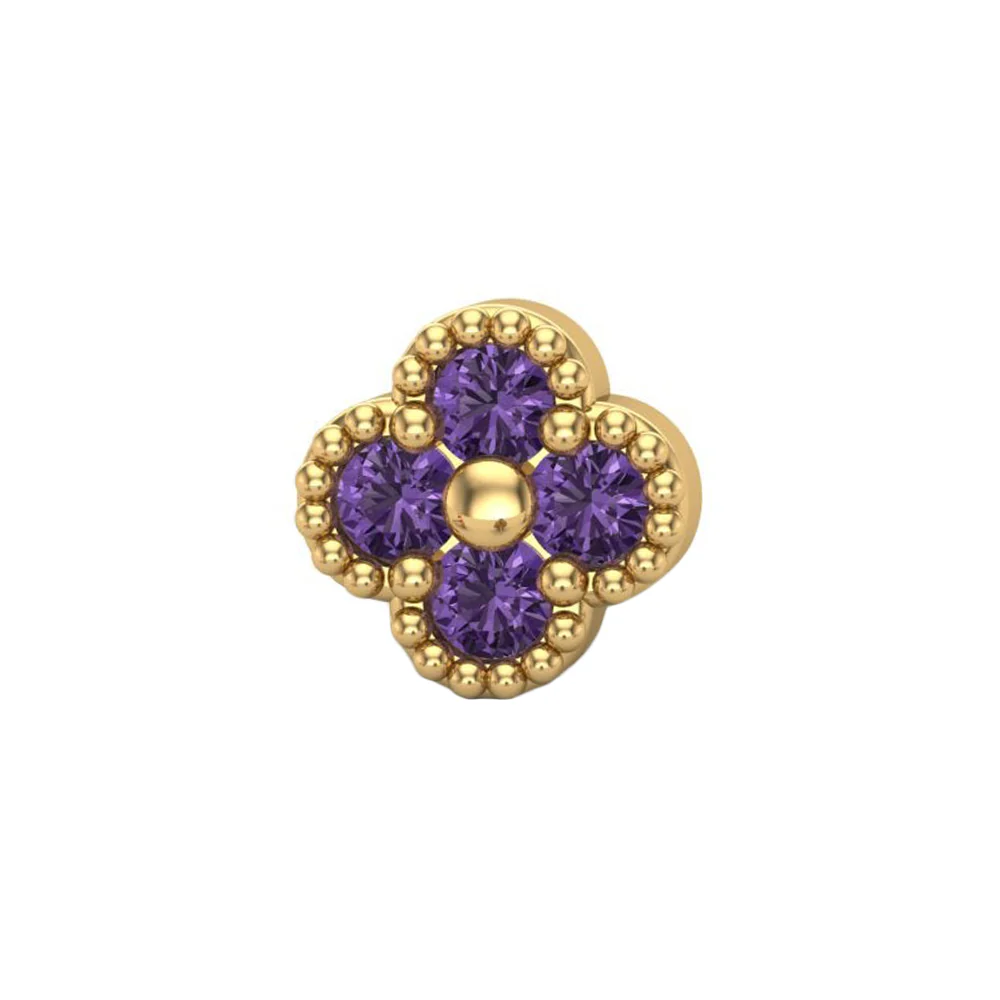 Small Clover Threaded End in Gold with CZ's - Image 9