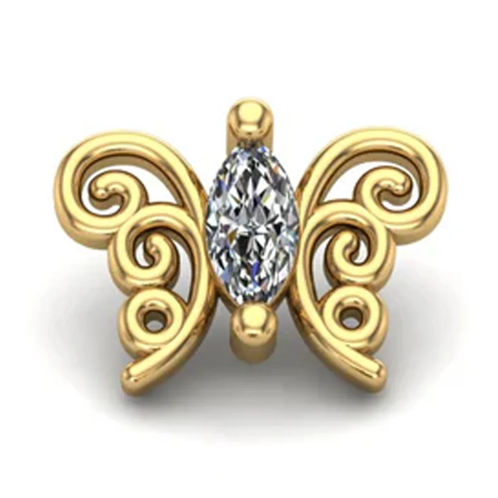"Floaty" Butterfly Threaded End in Gold with CZ