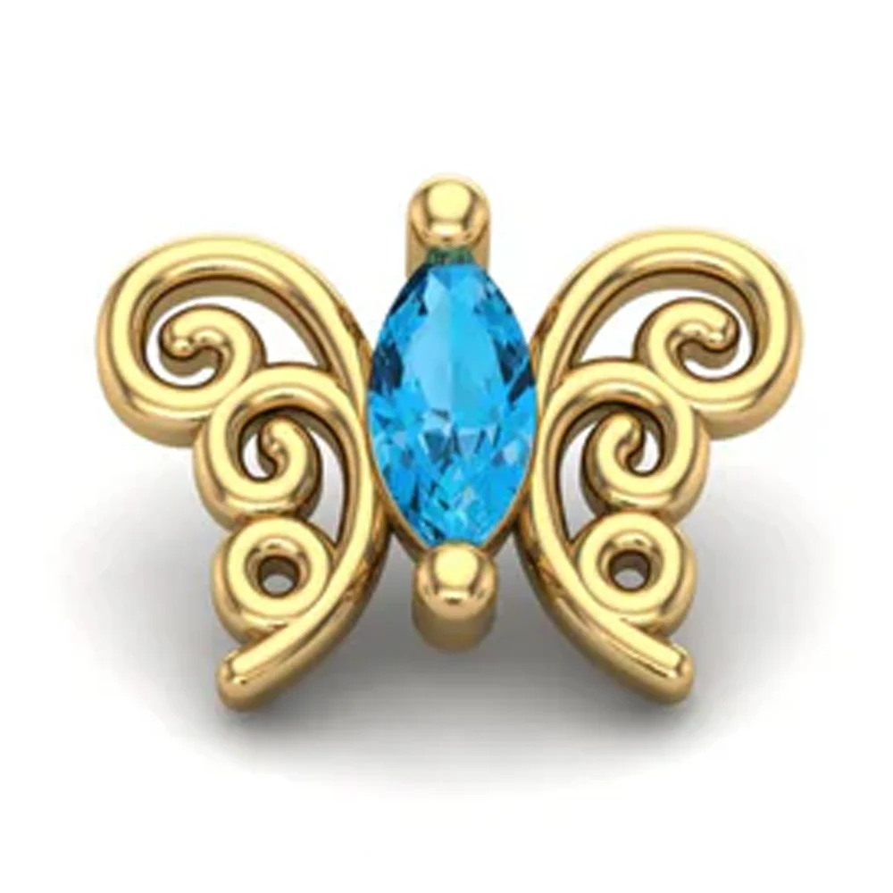 "Floaty" Butterfly Threaded End in Gold with CZ - Image 2