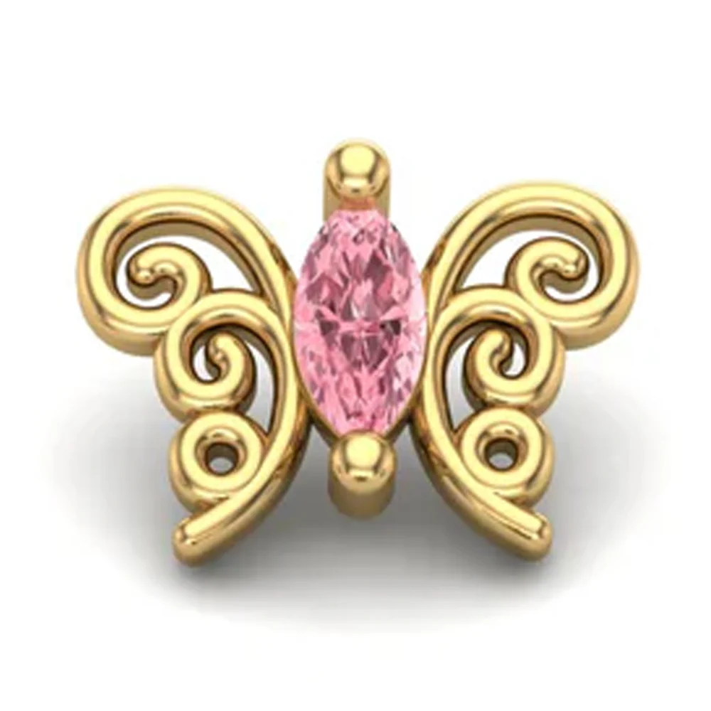 "Floaty" Butterfly Threaded End in Gold with CZ - Image 4