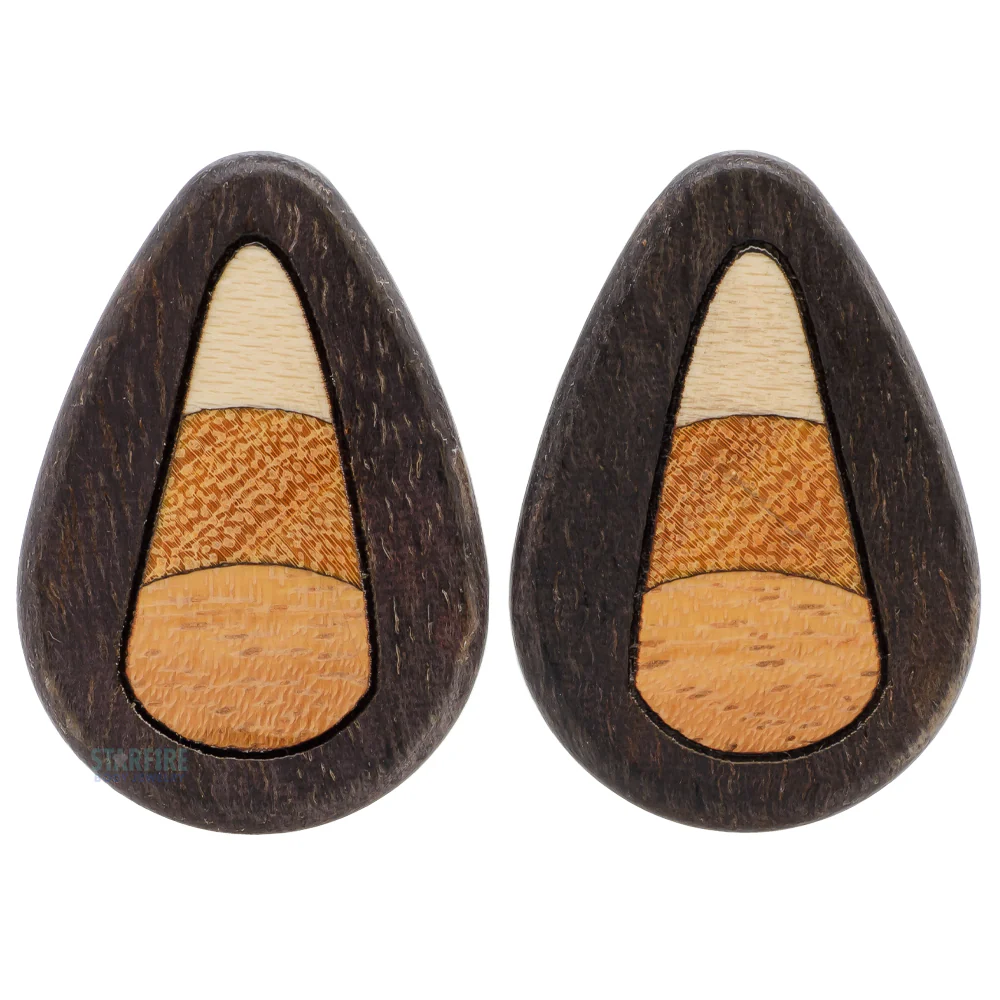 Candy Corn Wood Teardrop Inlay Plugs - Image 2
