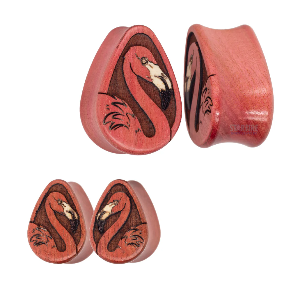 Flamingo Wood Teardrop Plugs