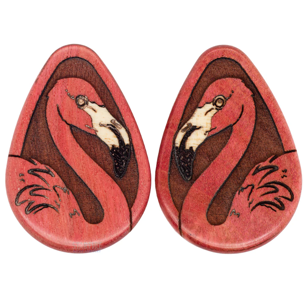 Flamingo Wood Teardrop Plugs - Image 2