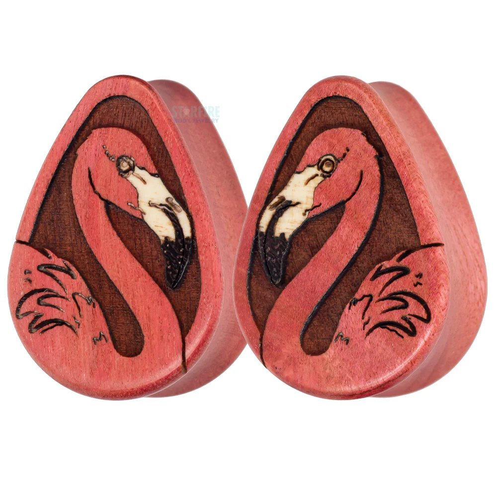 Flamingo Wood Teardrop Plugs - Image 3