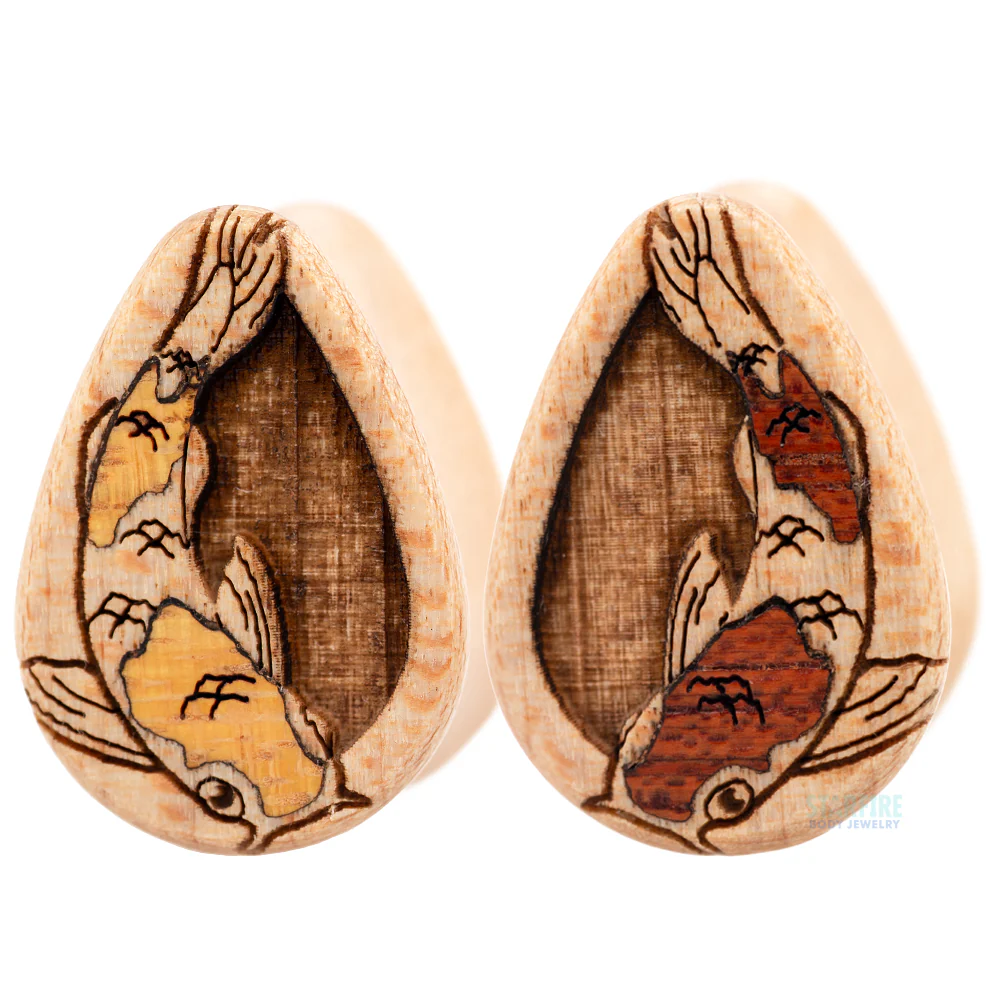 Koi Wood Teardrop Inlay Plugs