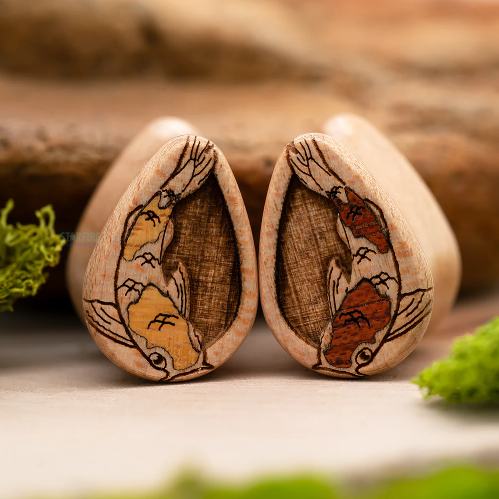 Koi Wood Teardrop Inlay Plugs - Image 2
