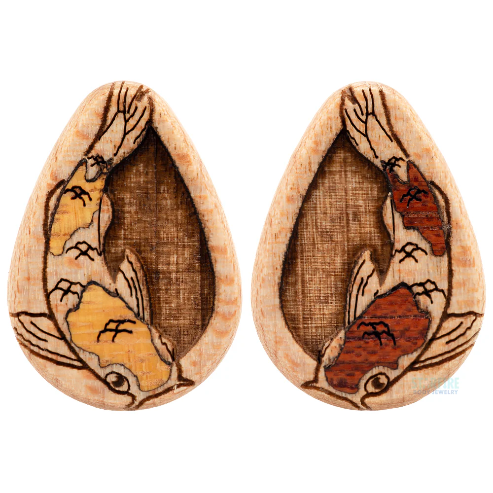 Koi Wood Teardrop Inlay Plugs - Image 3