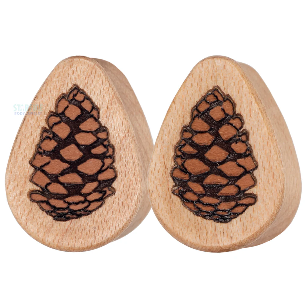 Pinecone Wood Teardrop Inlay Plugs - Image 2