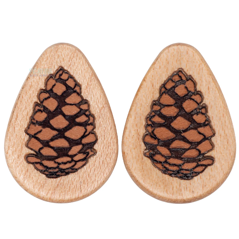 Pinecone Wood Teardrop Inlay Plugs - Image 3