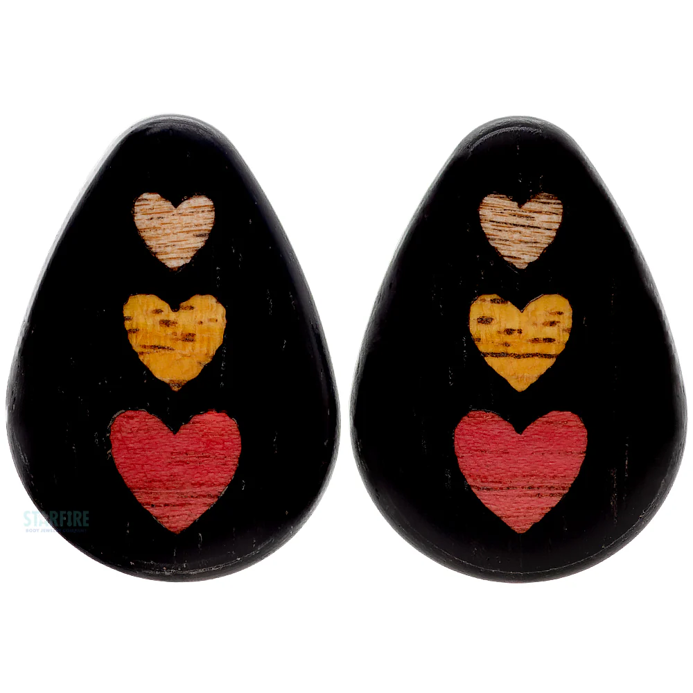 Stacked Hearts Wood Teardrop Inlay Plugs - Image 3