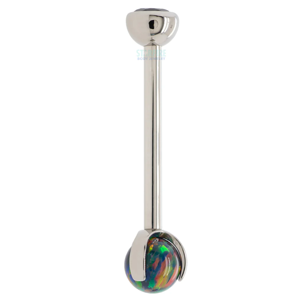 Faceted Gem & Opal Ball in Prongs Tongue Barbell - custom color combos - Image 3