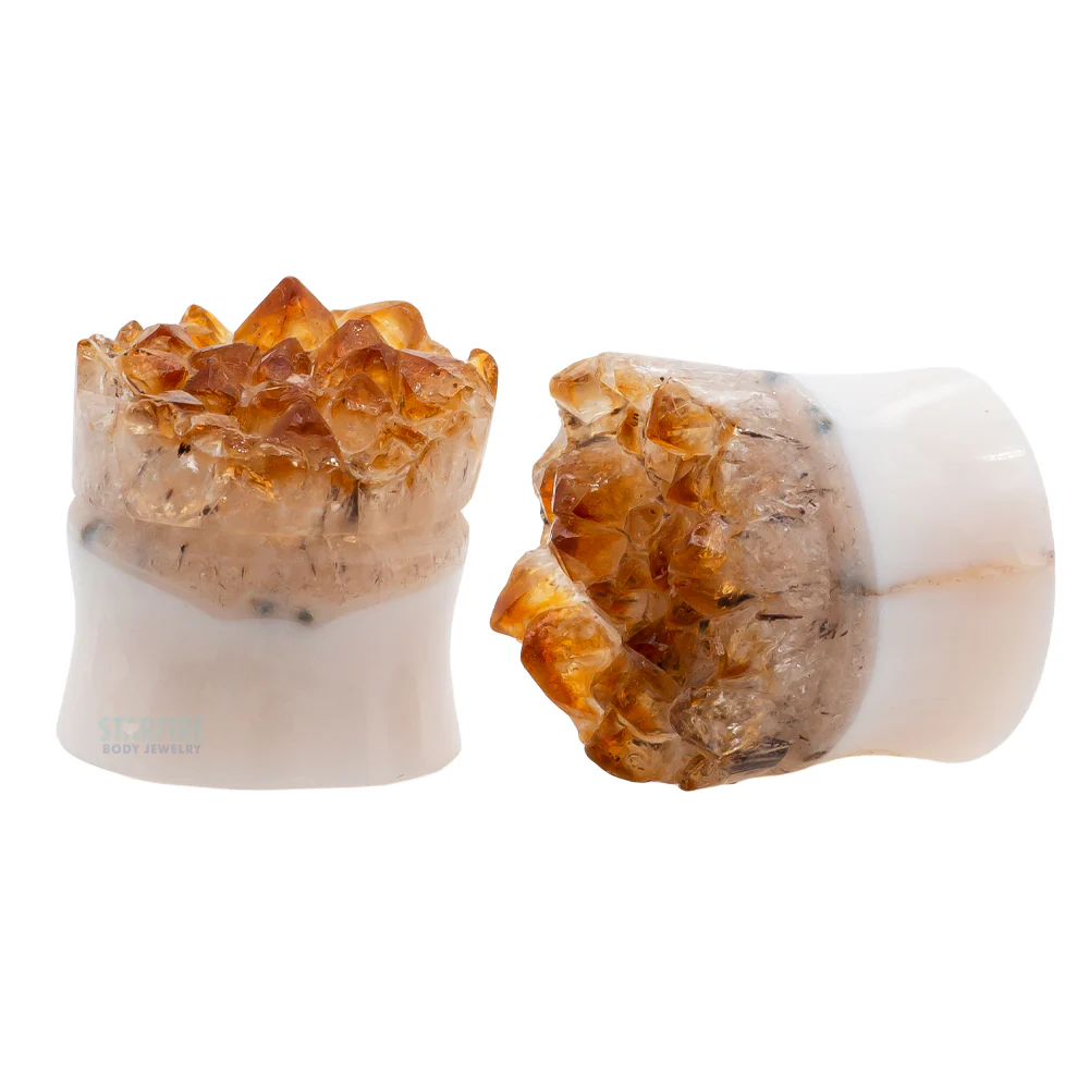 Druzy Rough Citrine Double Flared Plugs - Image 3