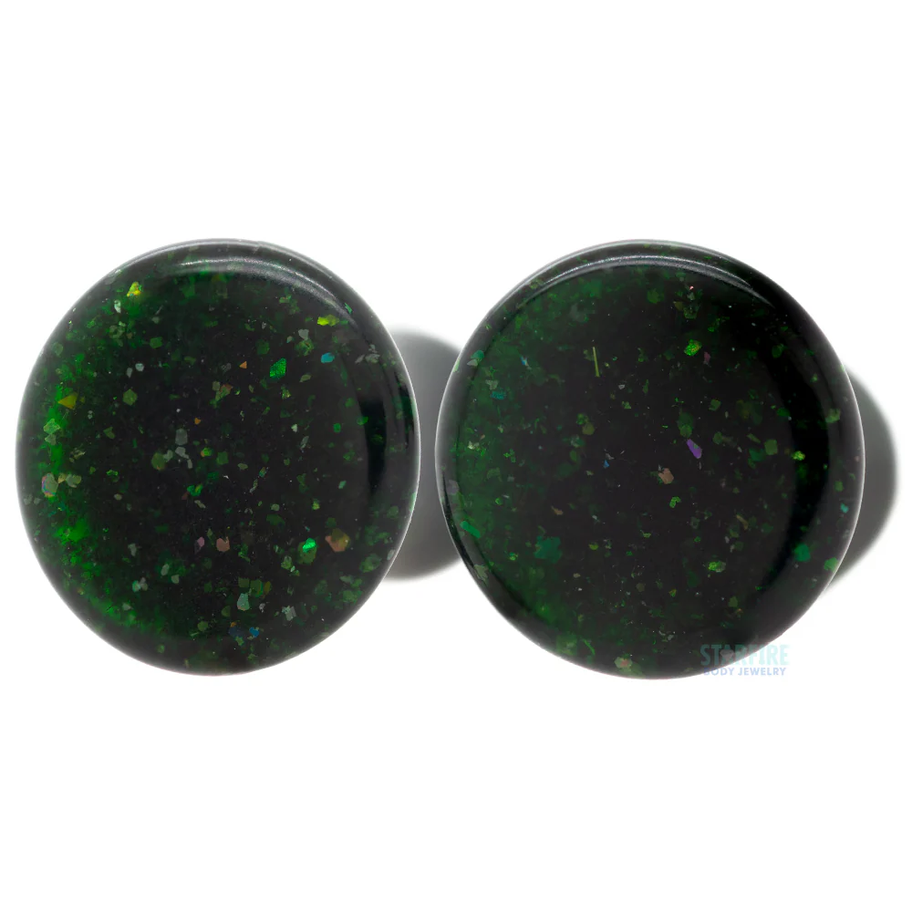 Mayan Style Stone Plugs - Green Goldstone