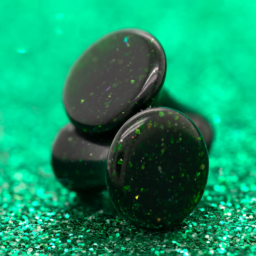 Mayan Style Stone Plugs - Green Goldstone - Image 2