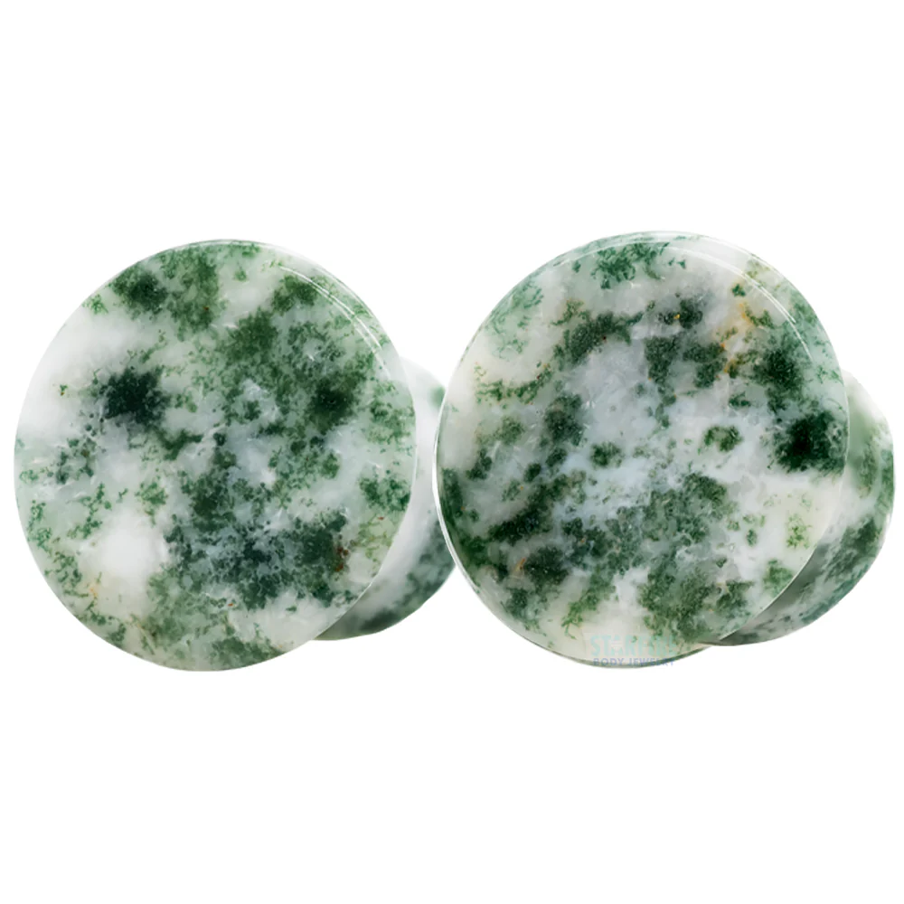 Mayan Style Stone Plugs - Green Tree Agate - Image 3