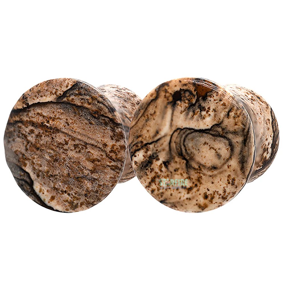 Mayan Style Stone Plugs - Picture Jasper - Image 3