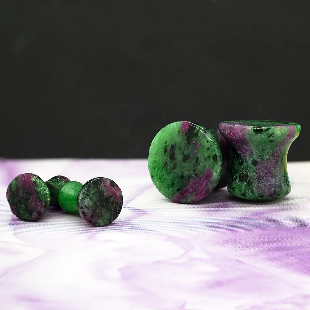 Mayan Style Stone Plugs - Ruby in Zoisite - Image 2