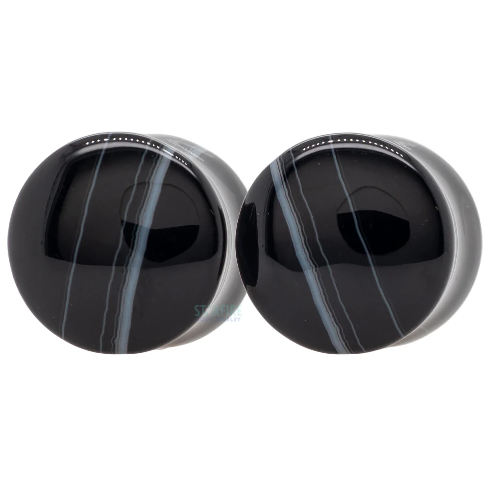 Stone Plugs - Black Tibetan Agate - Image 3