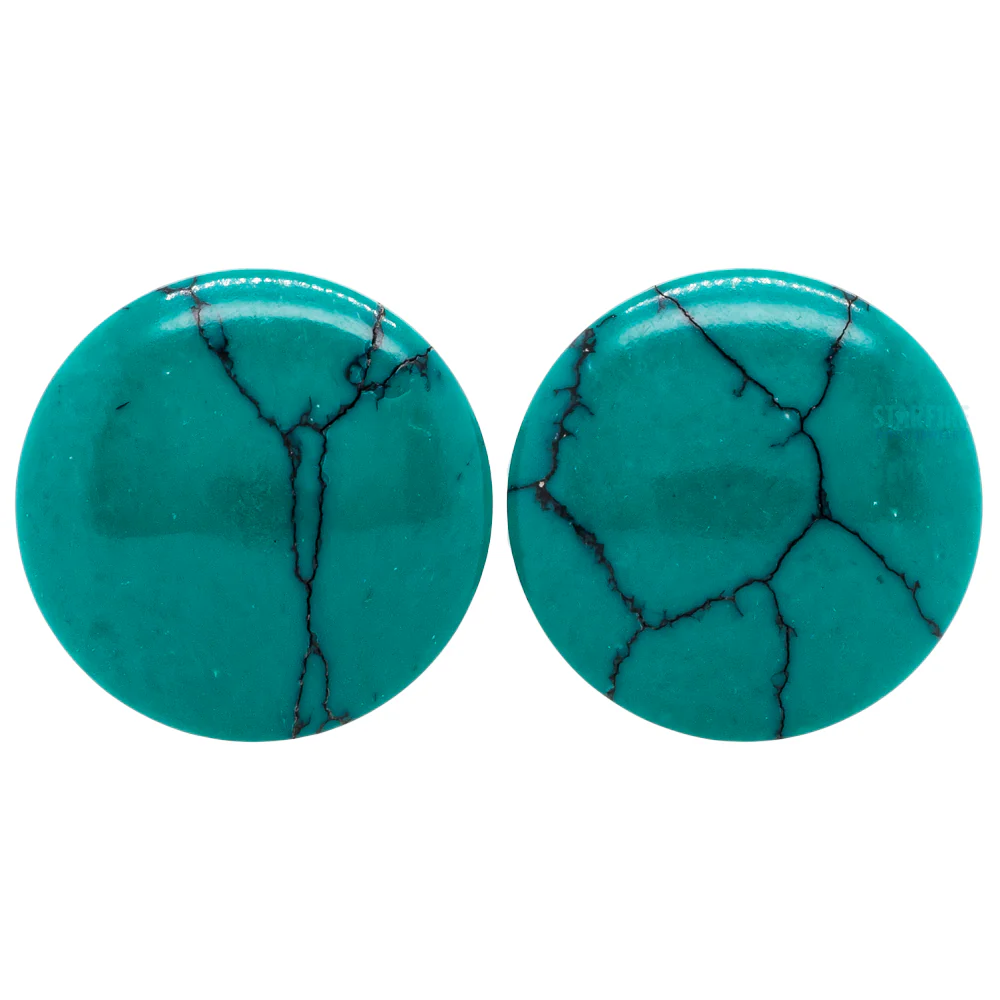 Stone Plugs - Dark Green Spiderweb Turquoise - Image 3