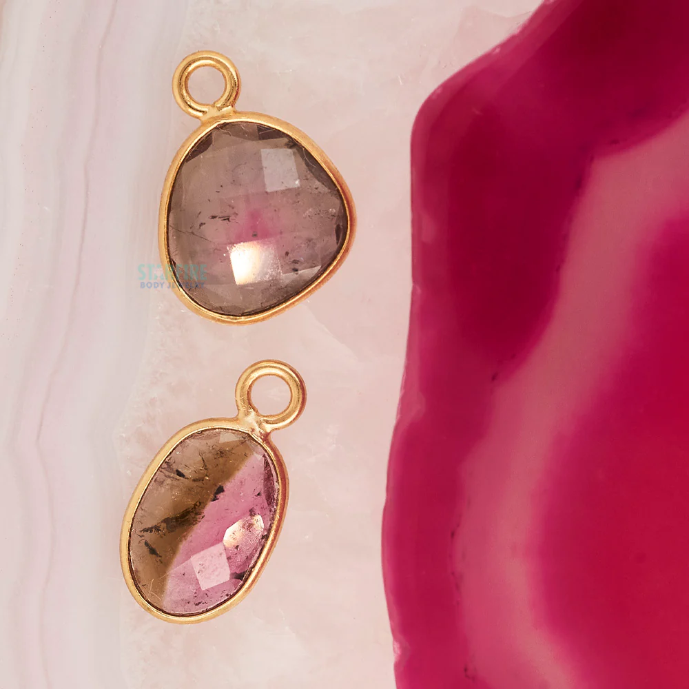 Rose Cut Watermelon Tourmaline Charm in Gold - Image 2