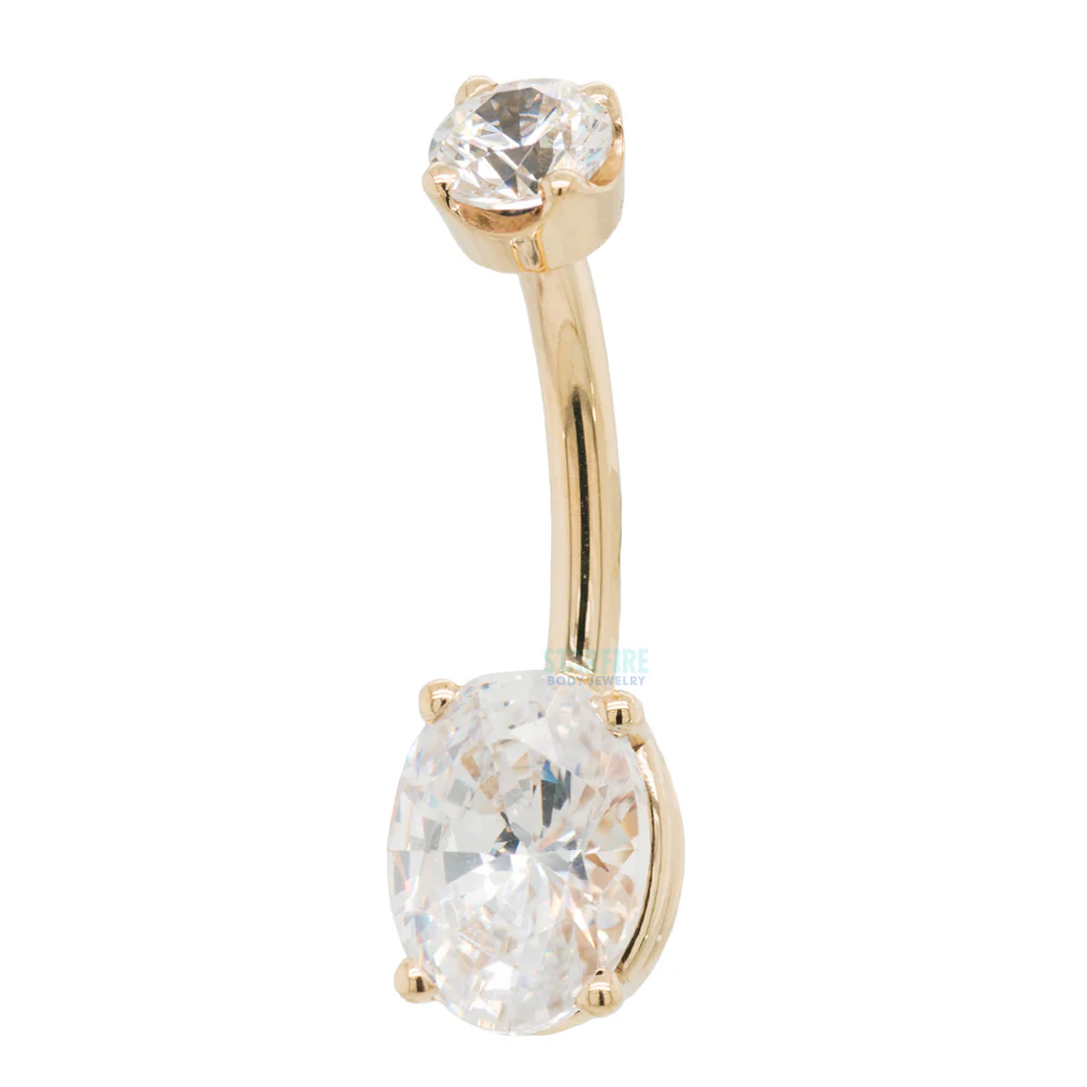 Oval Prong Navel Curve in Gold & Platinum with White CZ