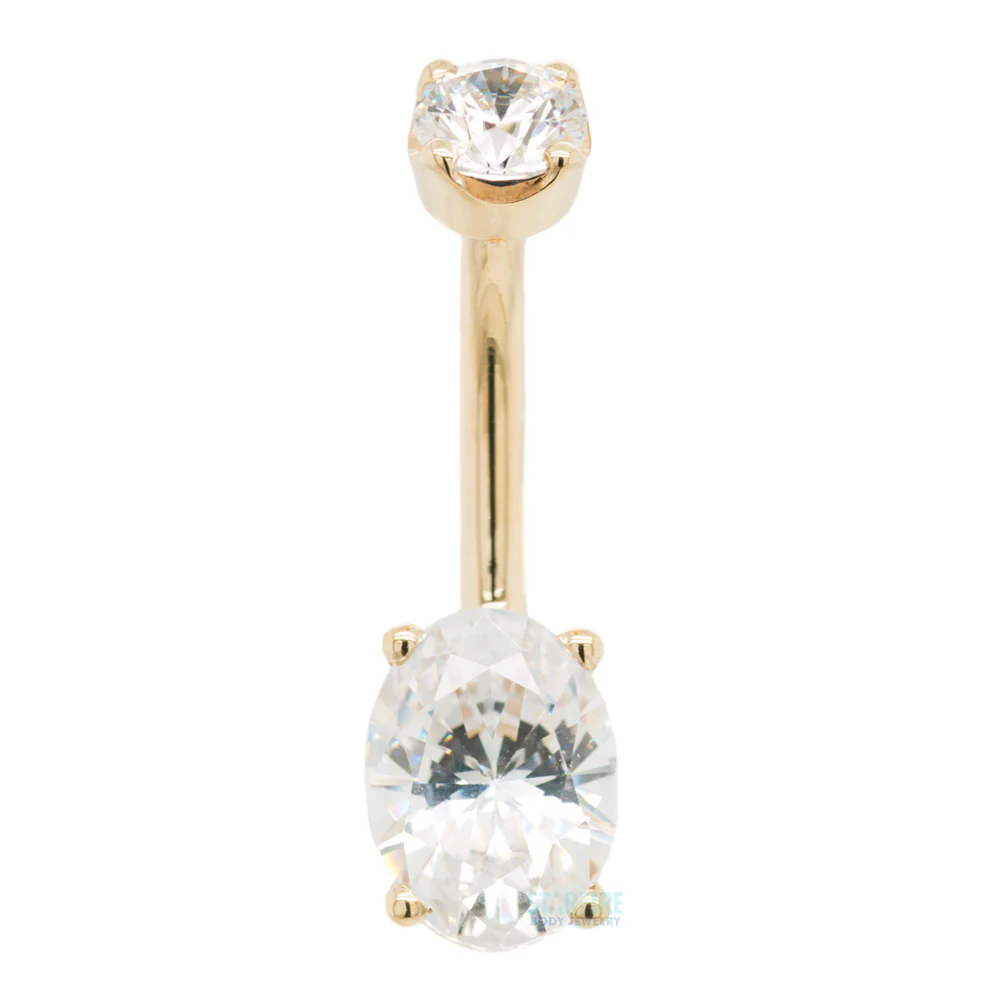 Oval Prong Navel Curve in Gold & Platinum with White CZ - Image 2
