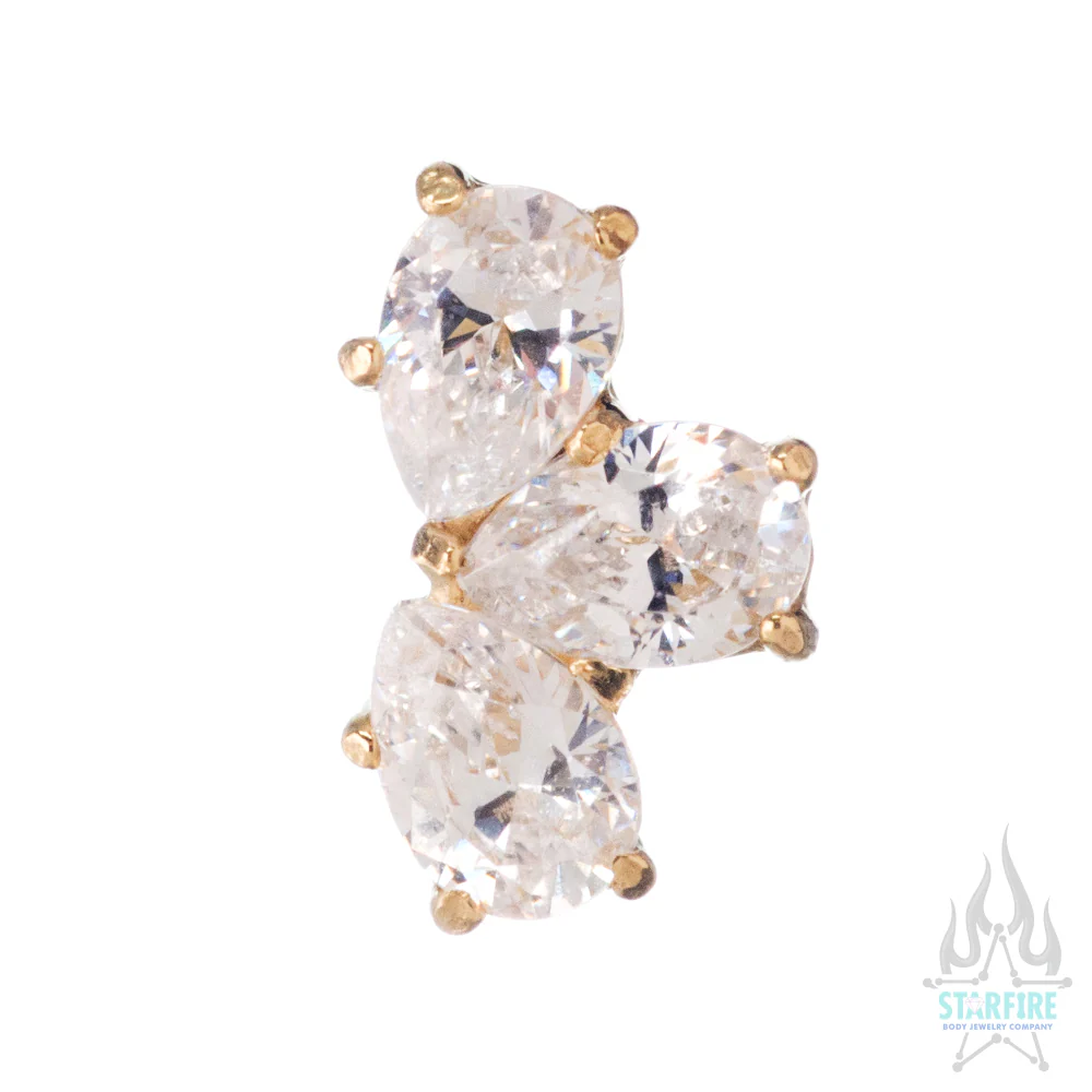 Pear Fan in Yellow Gold with 3 Brilliant-Cut Gems - on flatback - Image 2