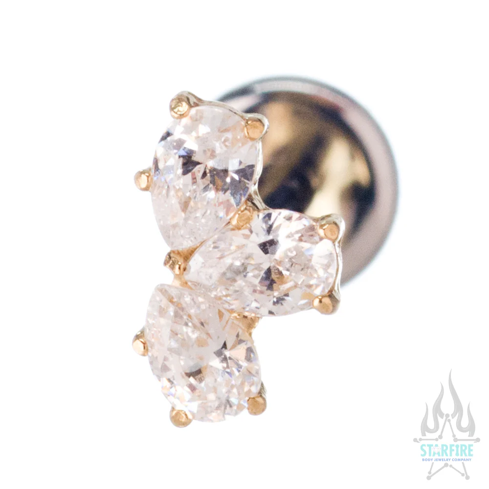 Pear Fan in Yellow Gold with 3 Brilliant-Cut Gems - on flatback - Image 4