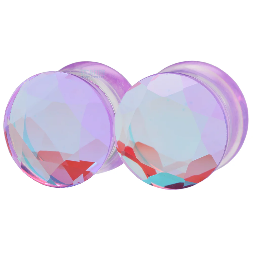 Faceted Glass Plugs - Aurora Borealis - Purple
