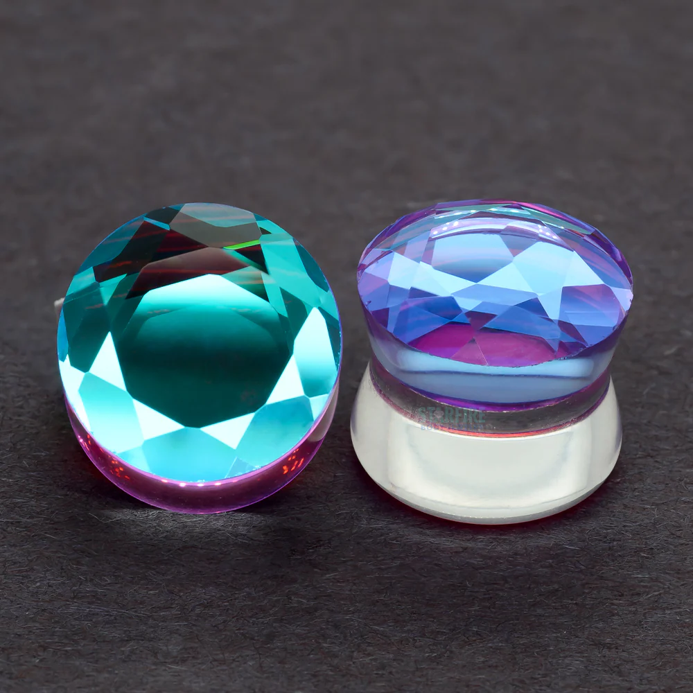 Faceted Glass Plugs - Aurora Borealis - Purple - Image 2