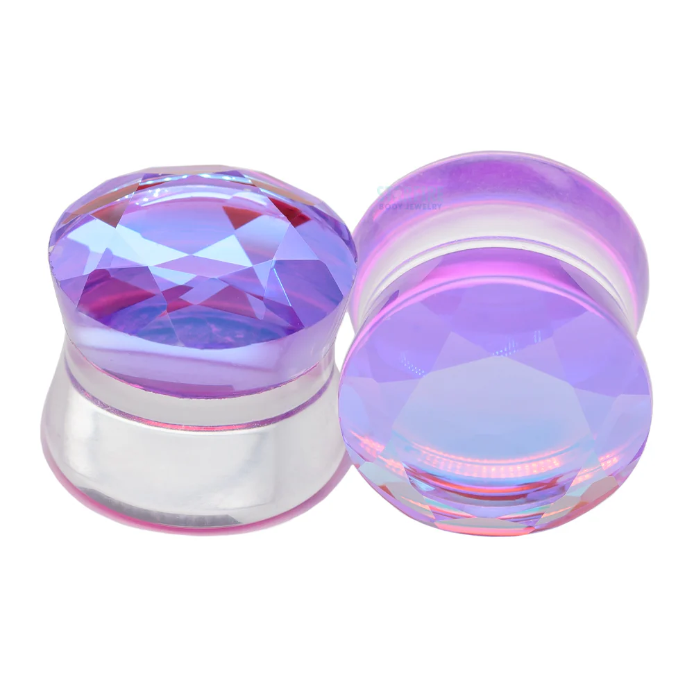 Faceted Glass Plugs - Aurora Borealis - Purple - Image 3