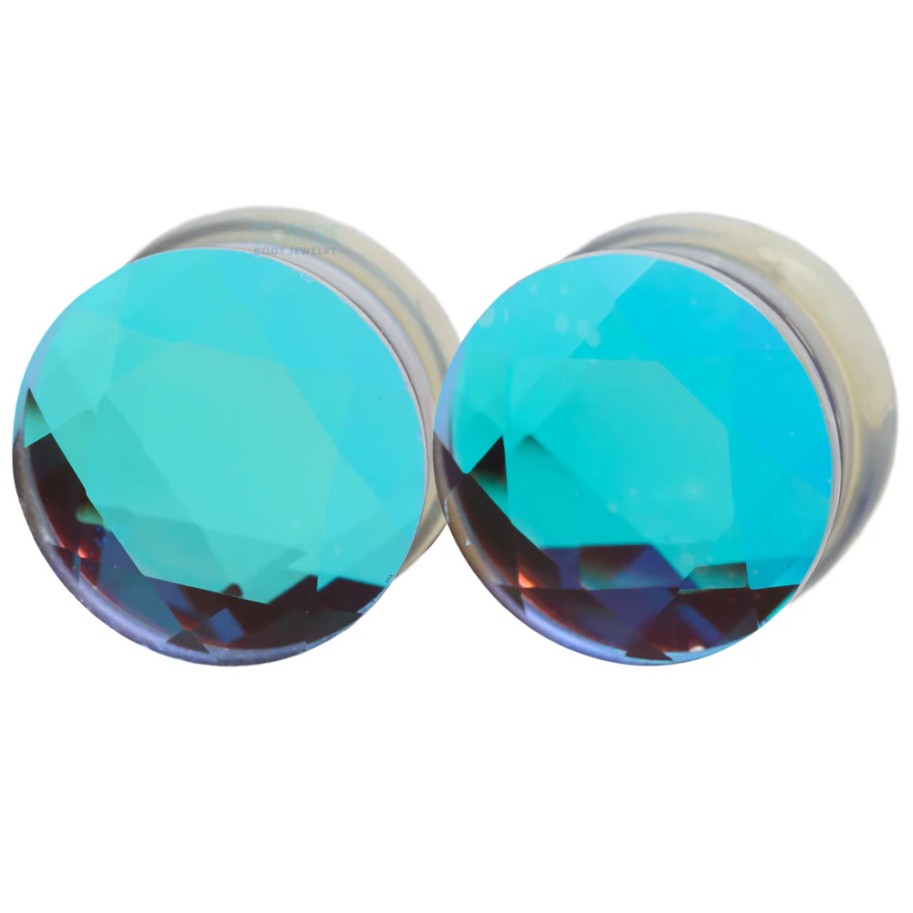 Faceted Glass Plugs - Aurora Borealis