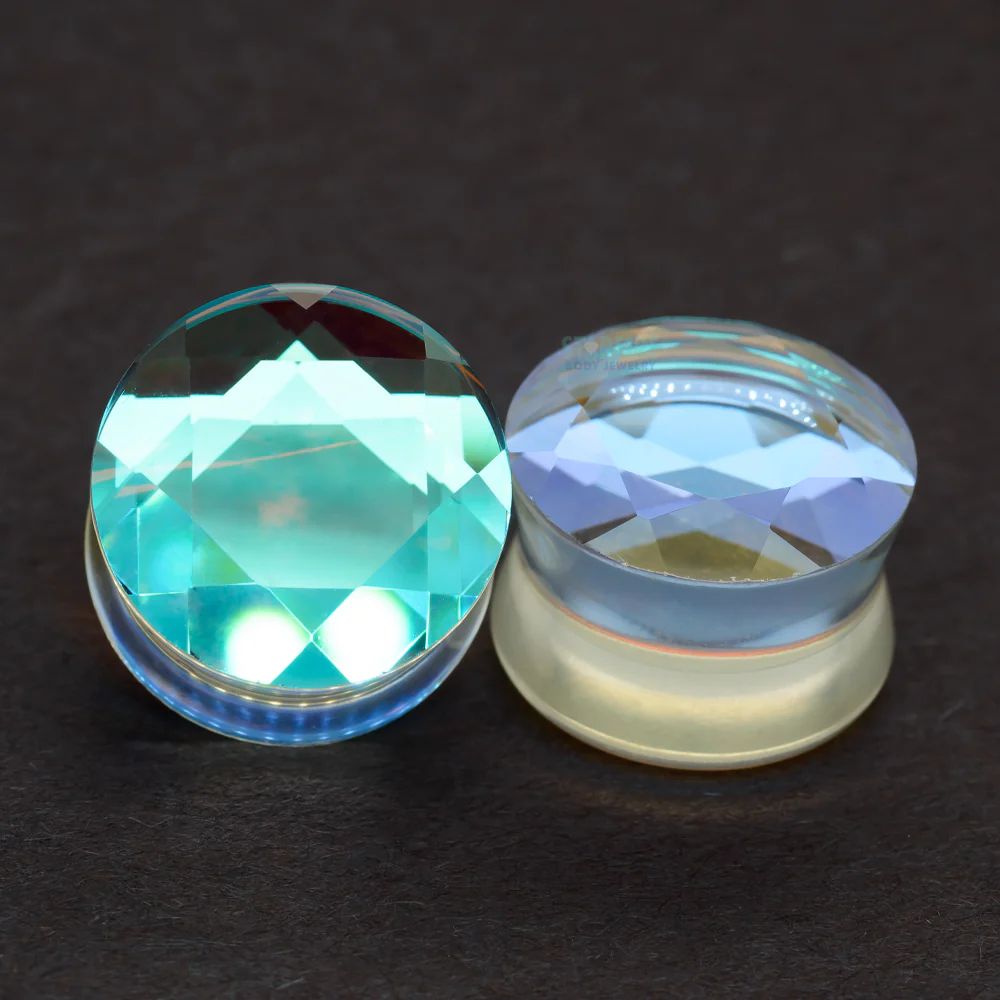 Faceted Glass Plugs - Aurora Borealis - Image 2