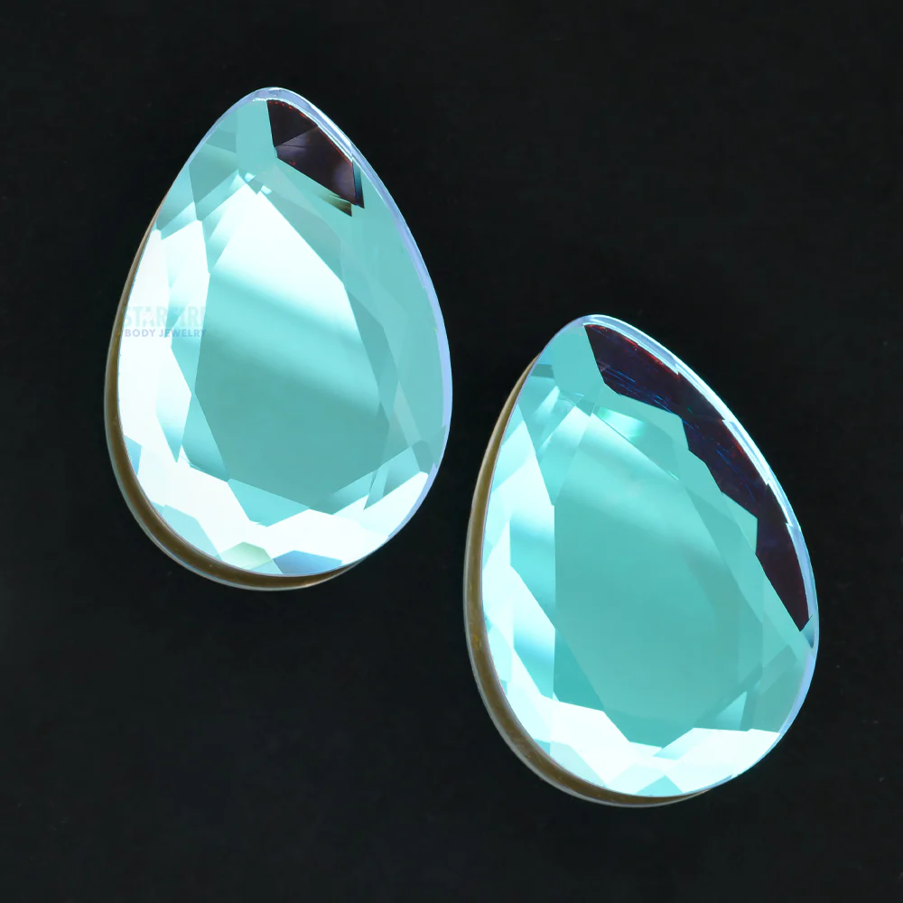 Faceted Glass Teardrop Plugs - Aurora Borealis - Image 2