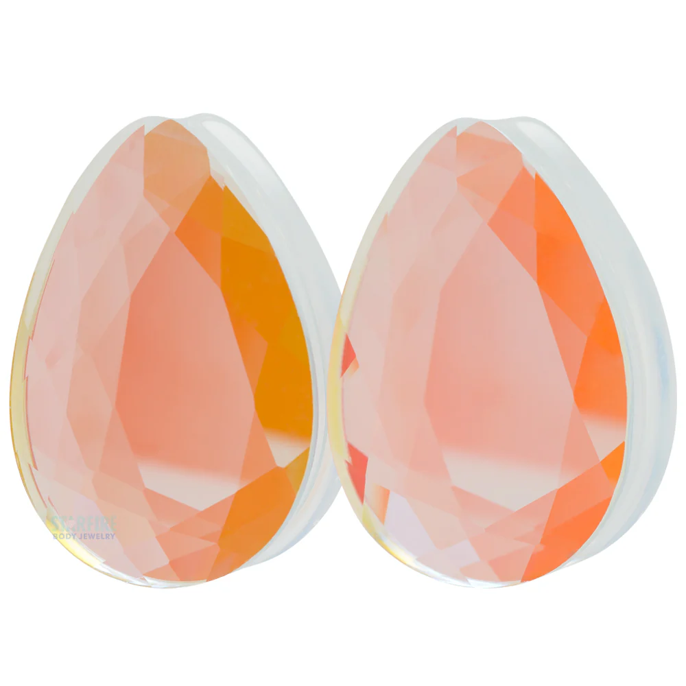 Faceted Glass Teardrop Plugs - Aurora Borealis - Image 3