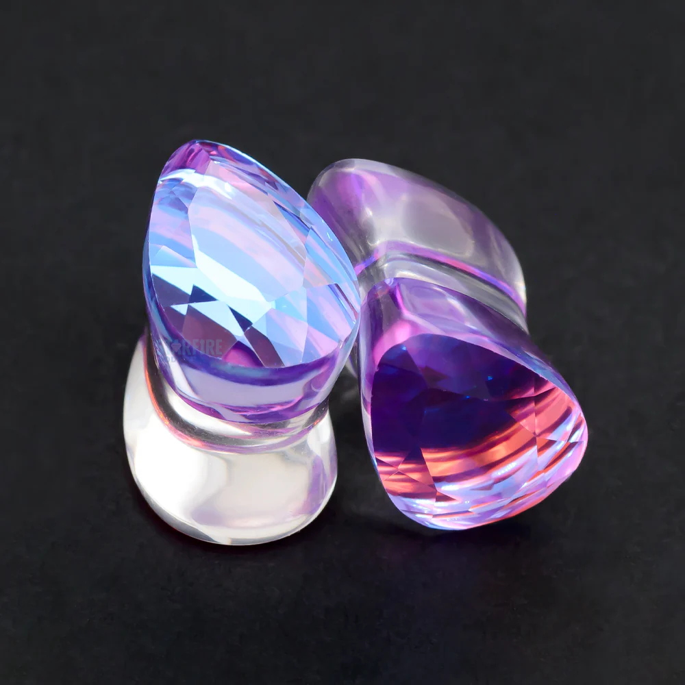 Faceted Glass Teardrop Plugs - Aurora Borealis - Purple - Image 2