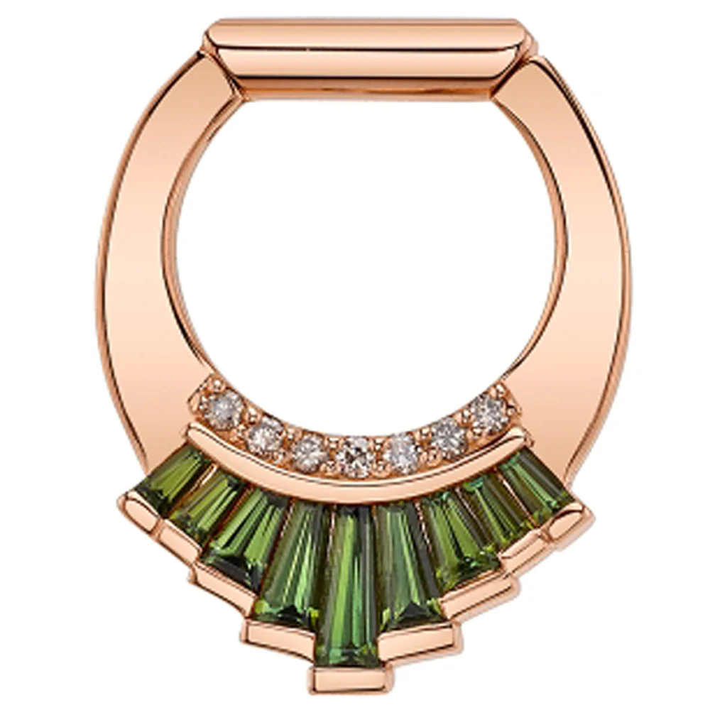 "Poetiq" Hinge Ring in Gold with Green Tourmaline & Champagne Diamonds - Image 2