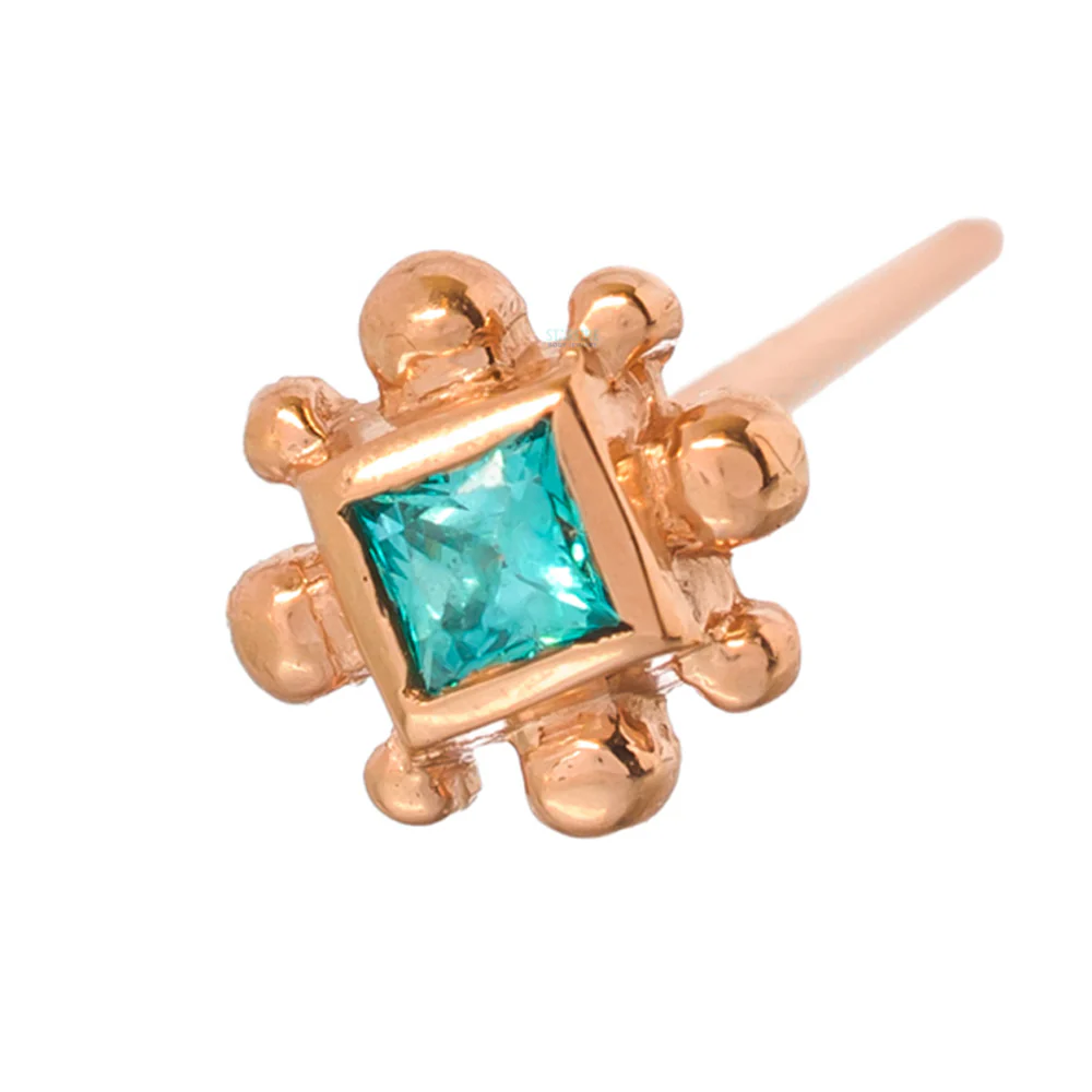 Princess Bezel with 8 Beads Nostril Screw in Gold with Mint Green CZ - Image 3