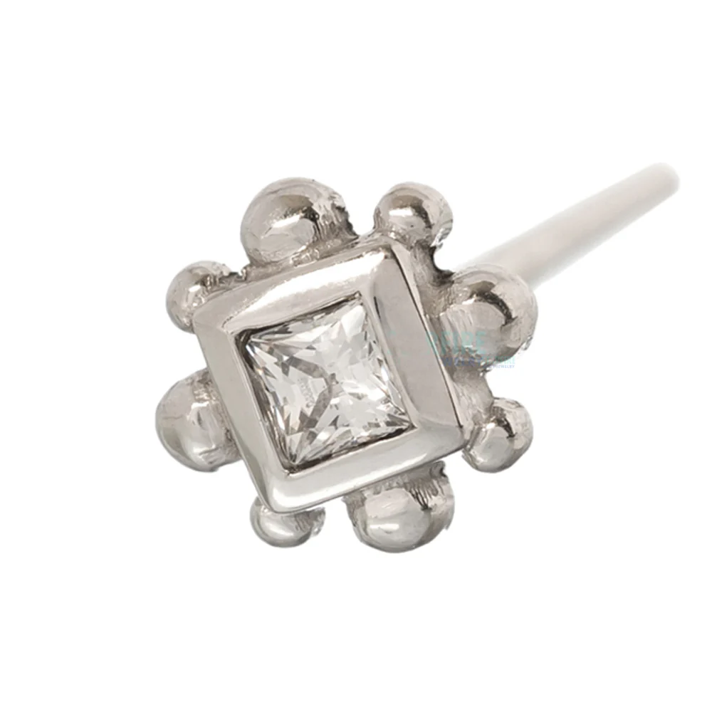 Princess Bezel with 8 Beads Nostril Screw in Gold with White CZ - Image 2