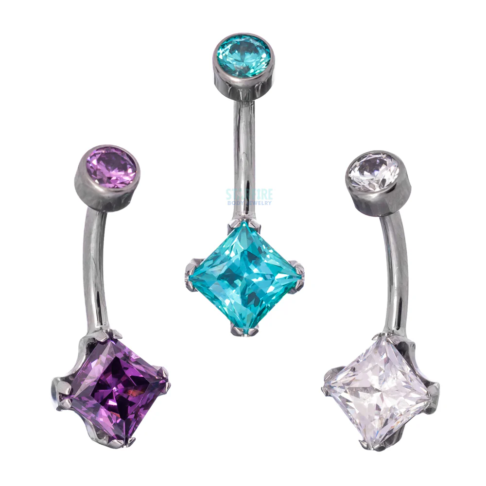 Princess-Cut Brilliant Gem Navel Curve
