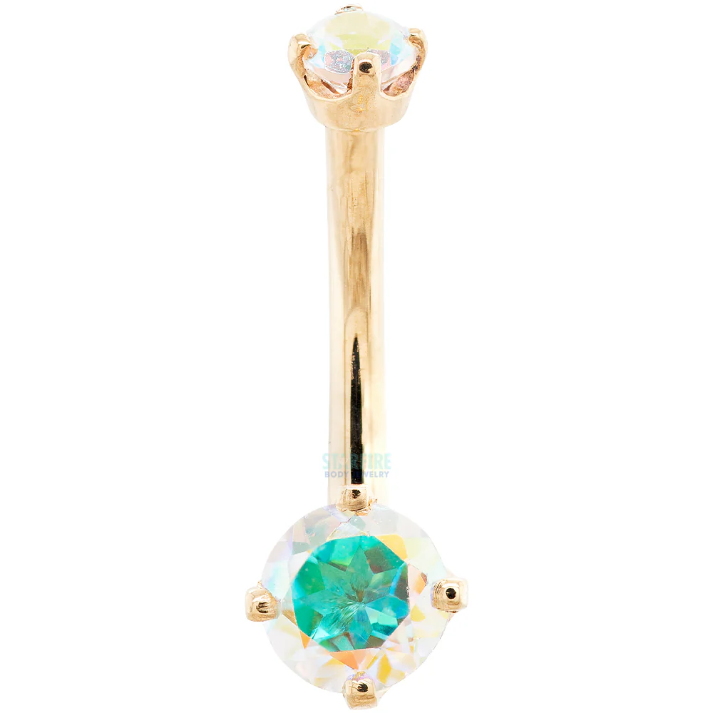Prong-Set Navel Curve in Gold with Mercury Mist Topaz' - Image 2